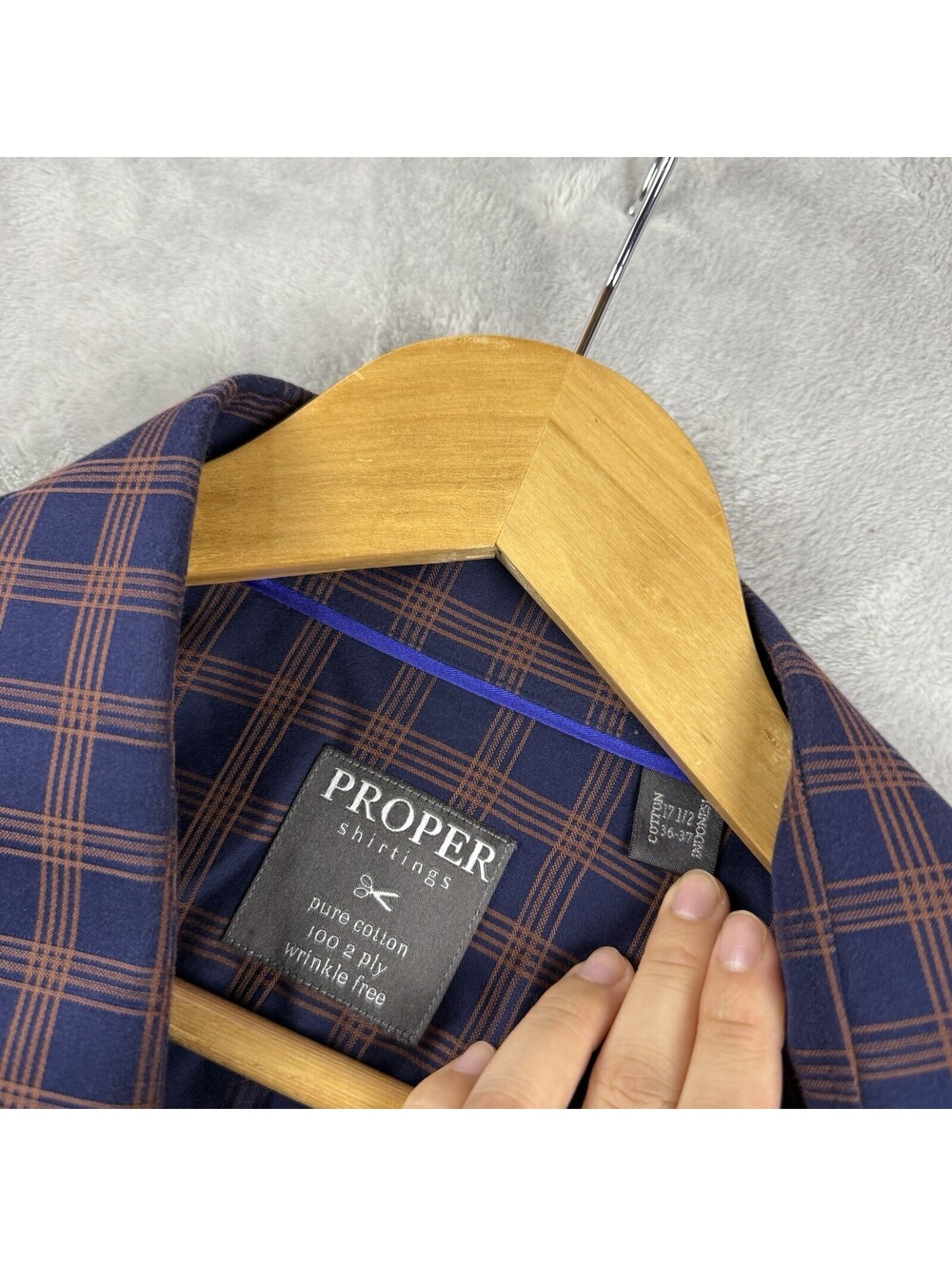 Proper Cloth Men Button Down Dress Shirt Plaid 17.5 Pure Cotton 100 2 Ply Office - Picture 4 of 10